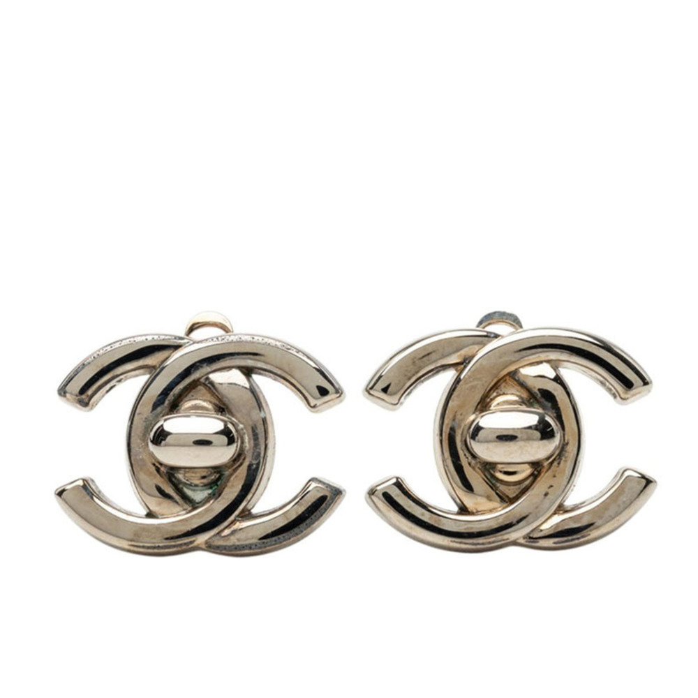 CHANEL Vintage Silver Logo Earrings